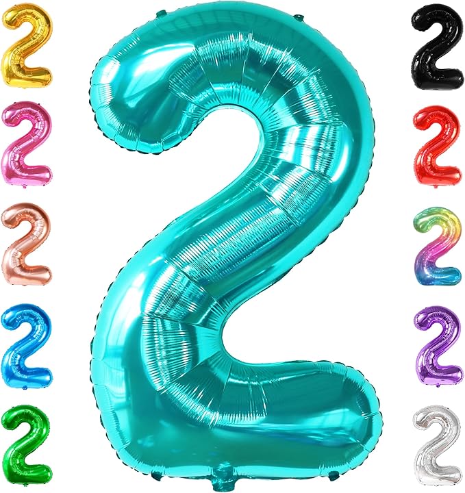 KatchOn Aqua Blue Number 2 Balloon - 40 Inch | Teal 2 Balloon Number,