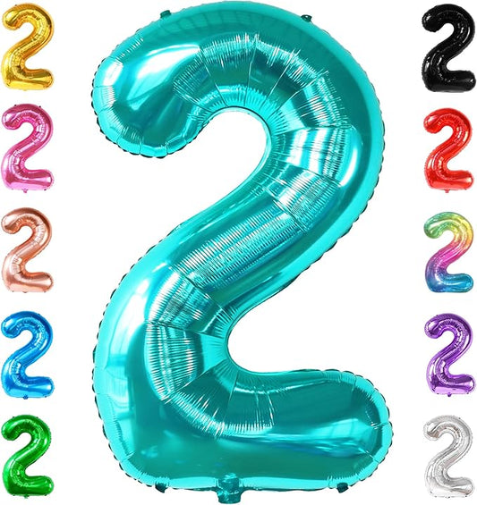 KatchOn Aqua Blue Number 2 Balloon - 40 Inch | Teal 2 Balloon Number,