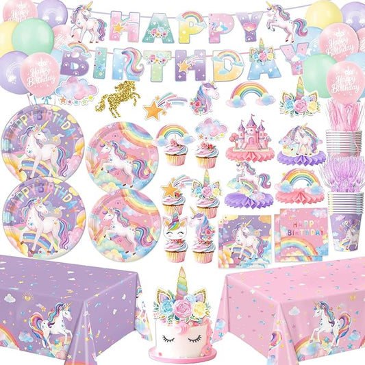Unicorn Birthday Decorations Plates Napkins Cups Cutlery Hanging