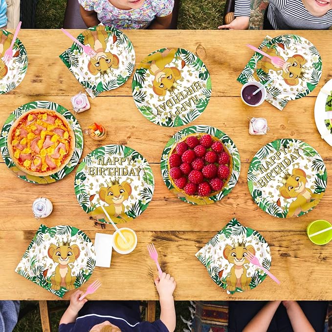 96Pcs Lion Baby Shower Party Decorations Jungle Safari Lion Plates