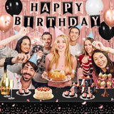 Rose Gold Birthday Party Decorations 63Pcs Rose Gold and Black Happy