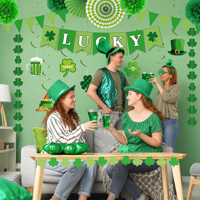 St Patrick's Day Decorations Kit Shamrock Garlands Hanging Swirls