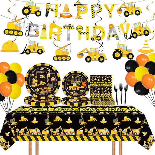 92 Pcs Construction 5th Birthday Party Supplies Dump Truck Theme
