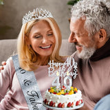 40th Birthday Decorations Women Silver with 40th Birthday Sash and