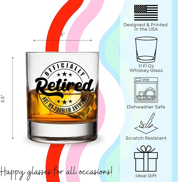 Retirement Gifts for Men Funny Whiskey Glass ‘Officially Retired Not