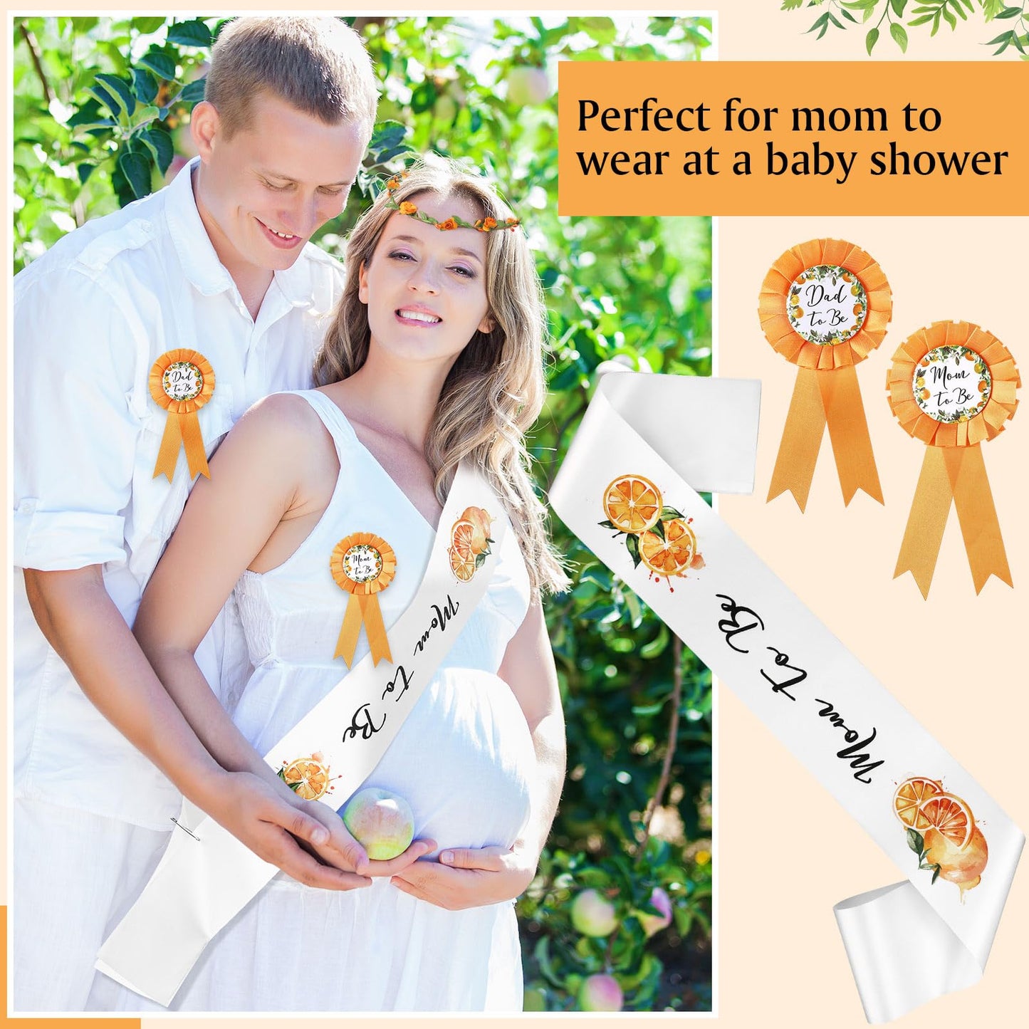 Xinnun 4 Pieces Little Cutie Citrus Mom to Be Sash Baby Shower