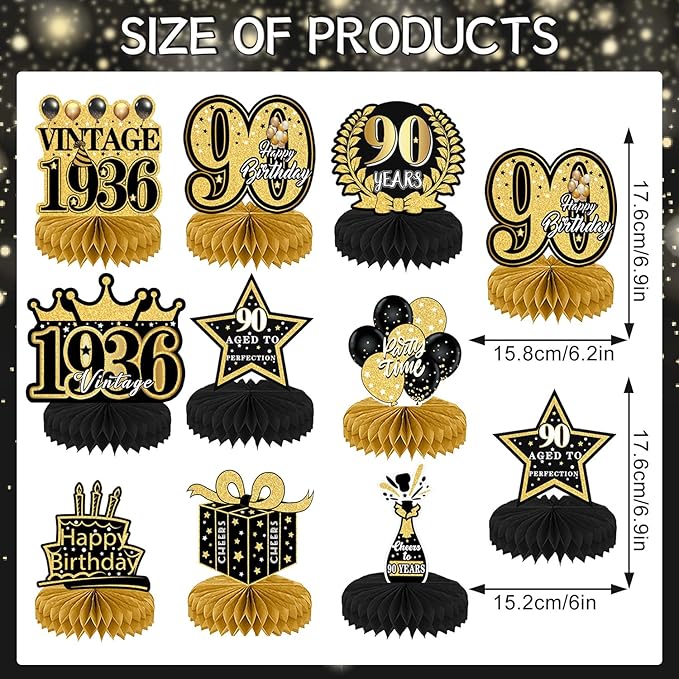 90th Birthday Decorations, 9PCS 90th Birthday Party Table Decorations