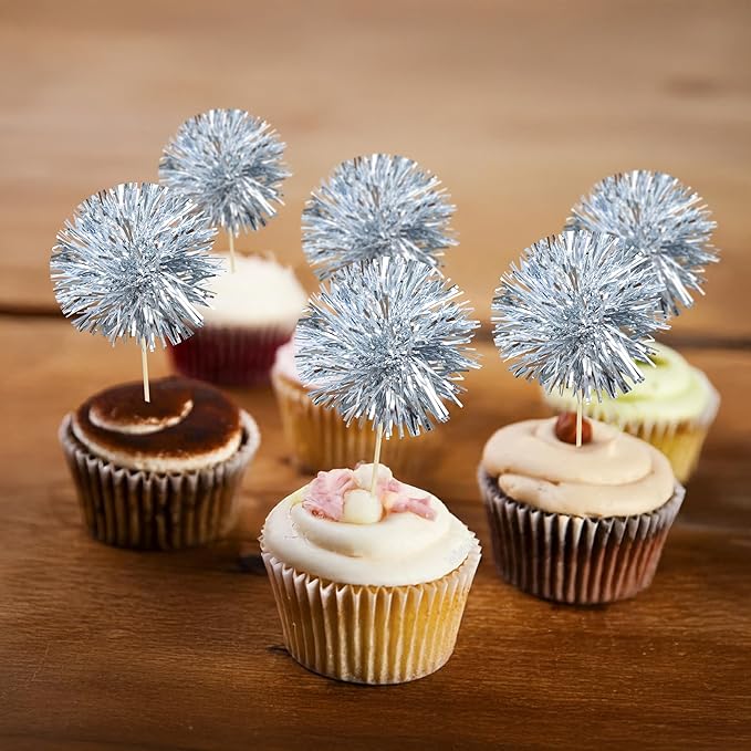 Gyufise 30Pcs Foil Firework Cupcake Toppers Sparkle Tinsel Cake #26
