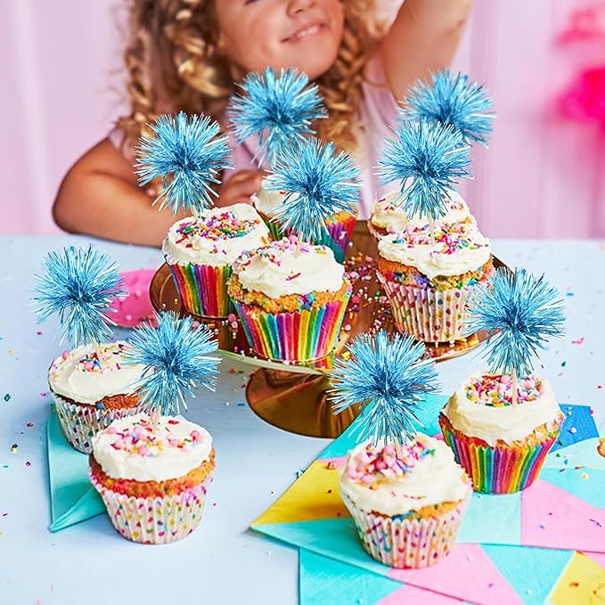 Gyufise 30Pcs Foil Firework Cupcake Toppers Sparkle Tinsel Cake #34
