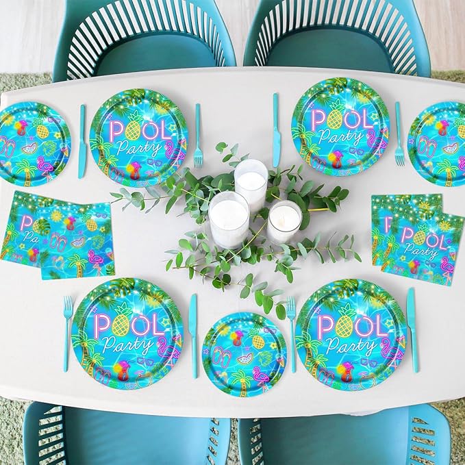 Pool Party Decorations Pool Party Plates and Napkins Sets Neon