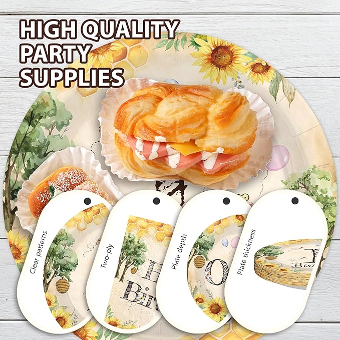 96Pcs Classic Bear 1st Birthday Decorations Watercolor Bear Plates