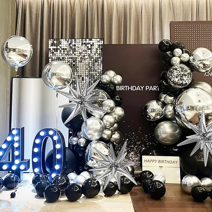 137Pcs Black and Silver Balloons Garland Arch Kit with Stars - 5 10
