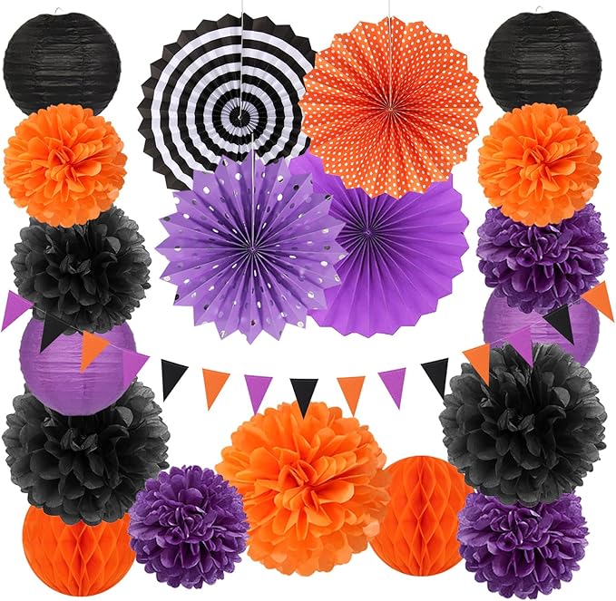 Black Orange Purple Halloween Party Decorations 20pcs Paper Lanterns