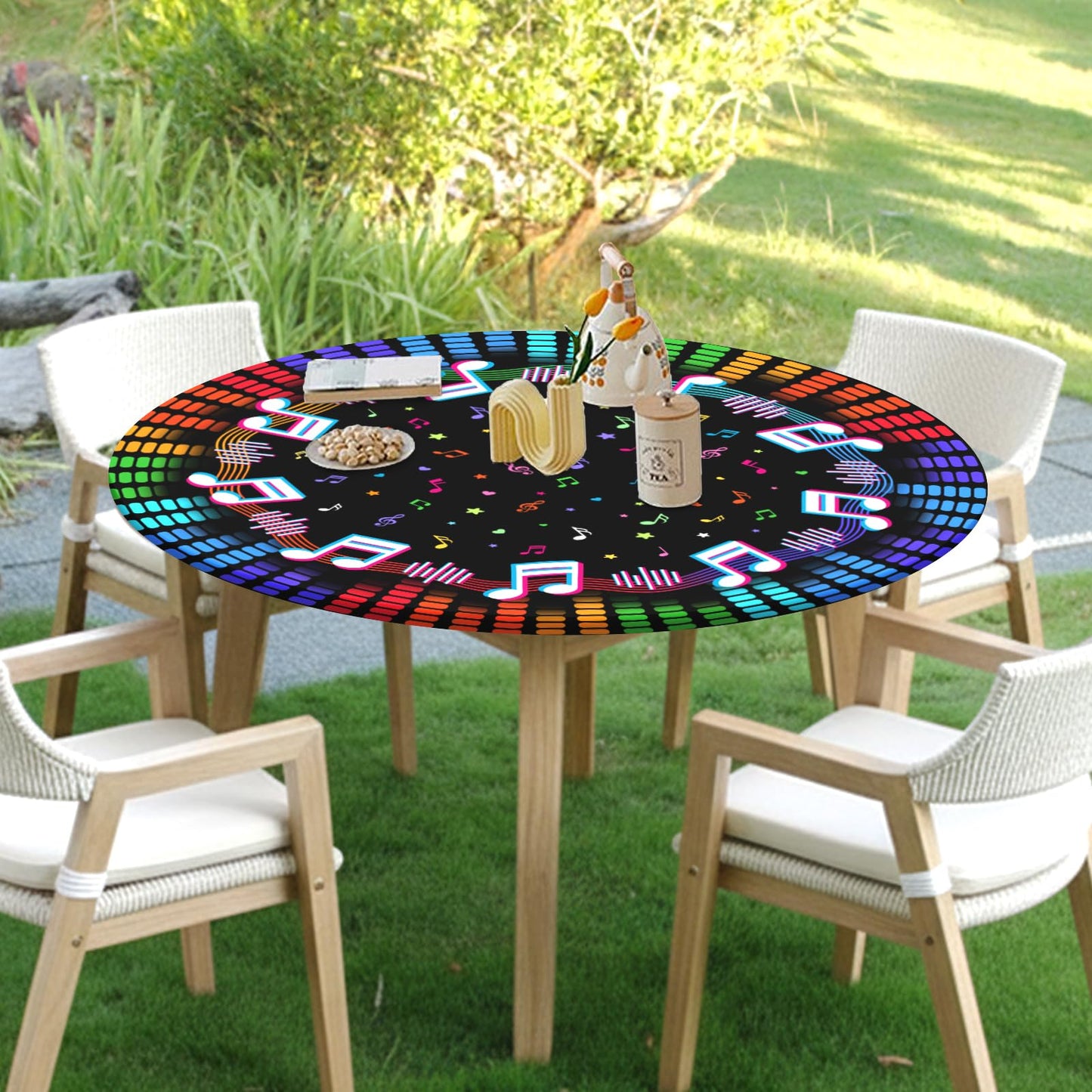 Music Round Fitted Tablecloth with Elastic Karaoke DJ Kpop Sing Party