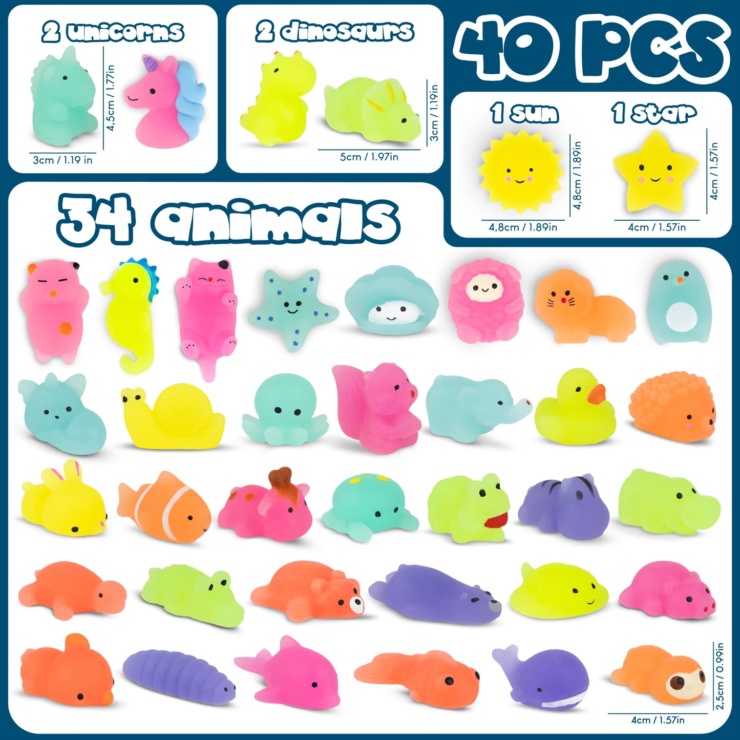BONNYCO Mochi Squishy Toys Bulk for Kids Party Favors Pack 40. Goodie