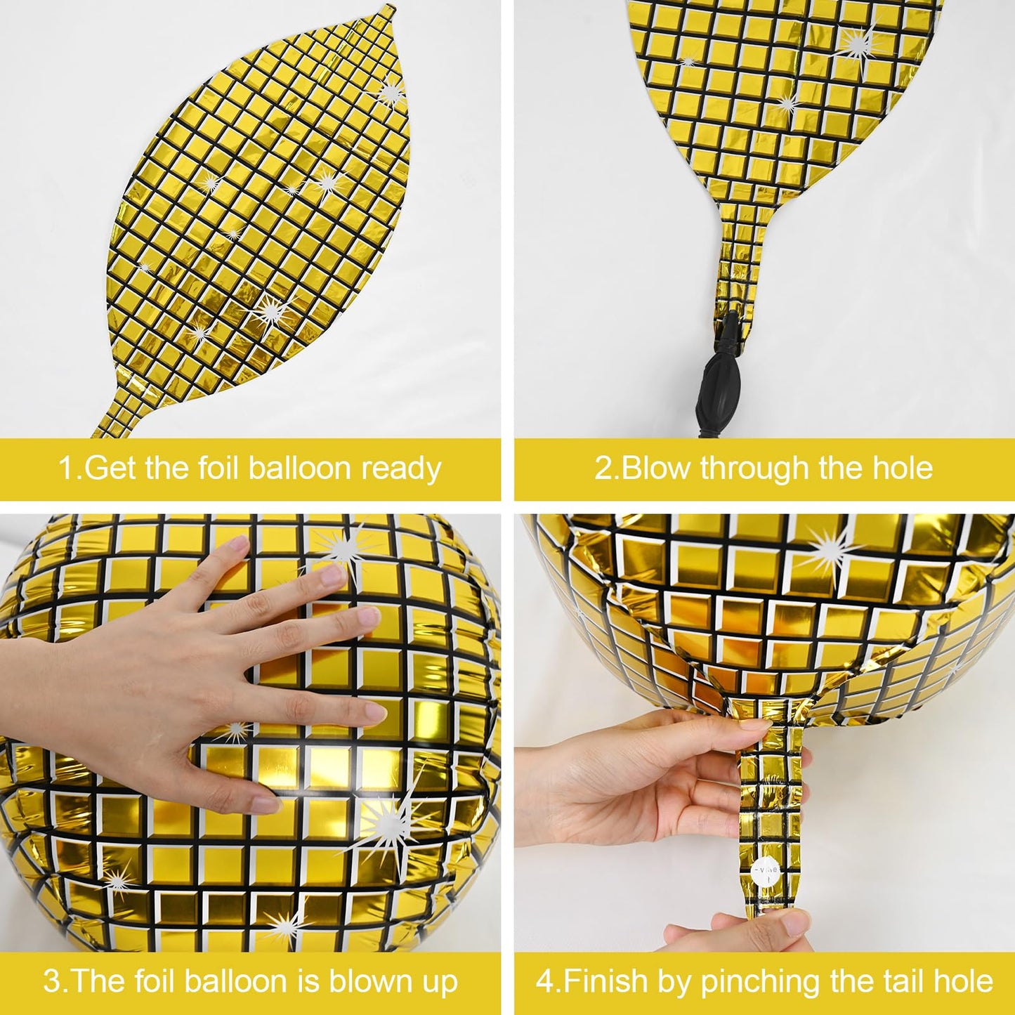 Disco Ball Balloons Gold Silver 4PC,Foil Disco Balloons 22 Inch 4D