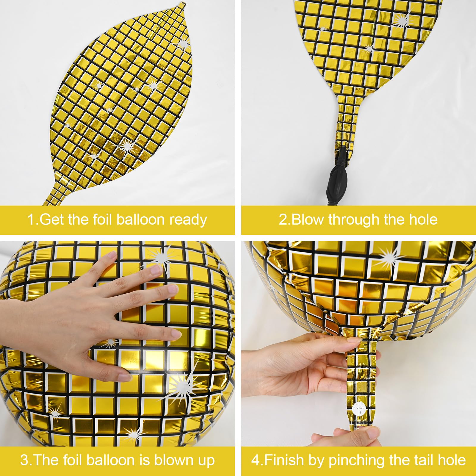 Disco Ball Balloons Gold Silver 4PC,Foil Disco Balloons 22 Inch 4D