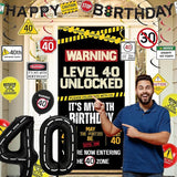 40th Birthday Decorations Men Women Caution Logo Level 40 Unlocked