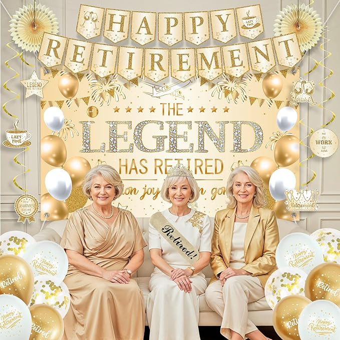 Roetyce Retirement Party Decorations Women, Champagne Gold Happy