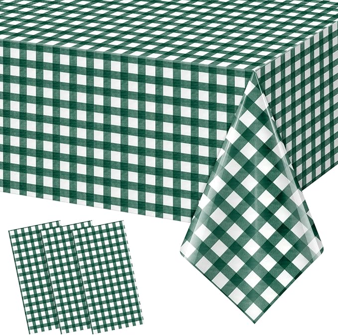 3pcs 54X108inch Dark Green Checkered Tablecloth,Green Gingham