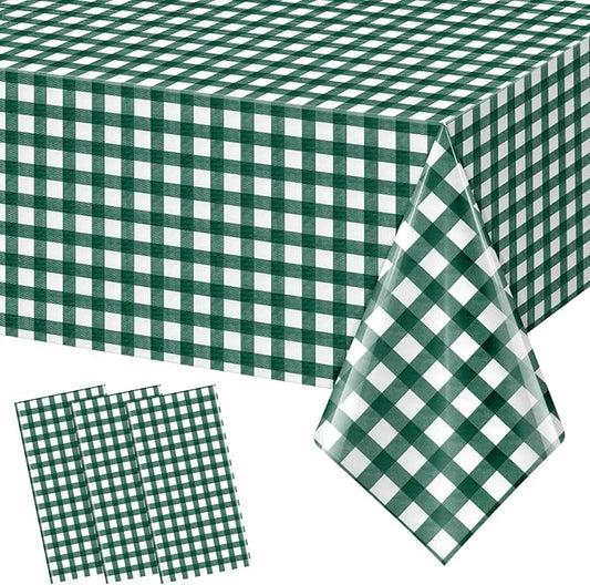 3pcs 54X108inch Dark Green Checkered Tablecloth,Green Gingham