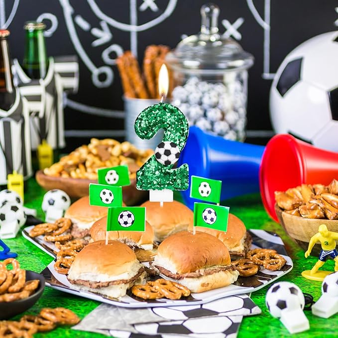 Soccer Candle 6,6 Candle for Birthday Cake Boy Soccer,6th Birthday