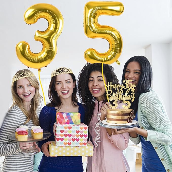 35th Birthday Decorations for Women Gold with 35th Birthday Sash and