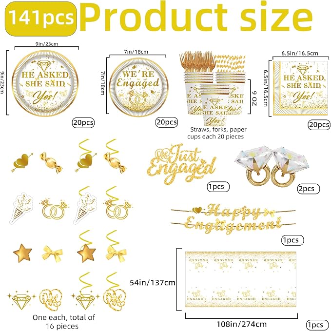 141PCS Engagement Party Decorations Happy Engagement Banner Ring