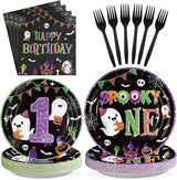 96Pcs Halloween 1st Birthday Party Supplies Spooky One Party Plates