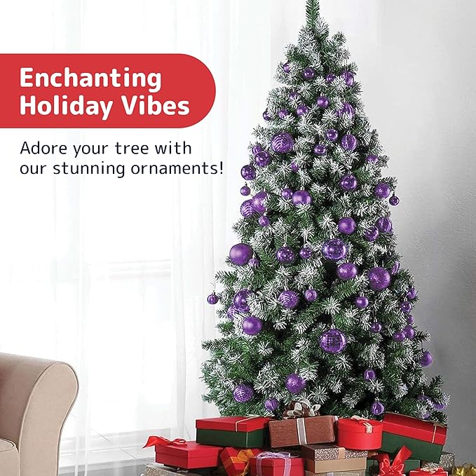 Prextex 36-Pieces Purple Christmas Ornaments Set - Shatterproof,