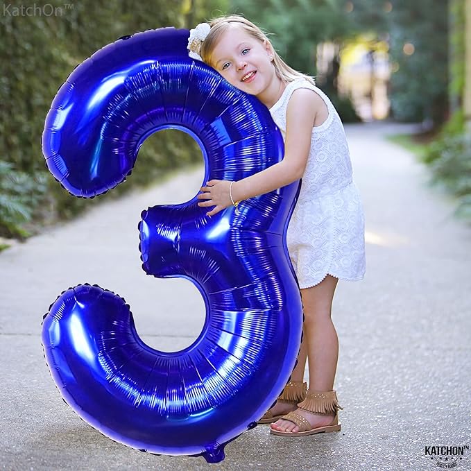 KatchOn, Giant Royal Blue Number 3 Balloon - 40 Inch | Navy Blue 3