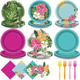 96 Pcs Hawaiian Party Decorations Hibiscus Paper Plates Napkins