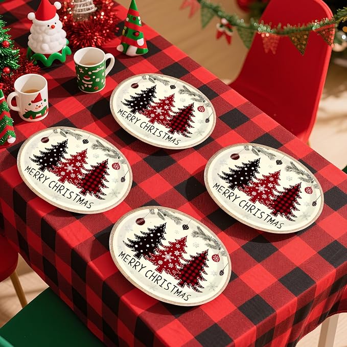50Pcs Christmas Tree Oval Paper Plates 10 x 12 Large Heavy Duty