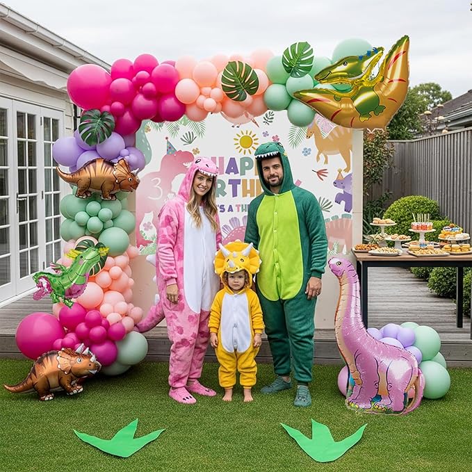 Three Rex Cute Dinosaur theme birthday party Decorations with Pink