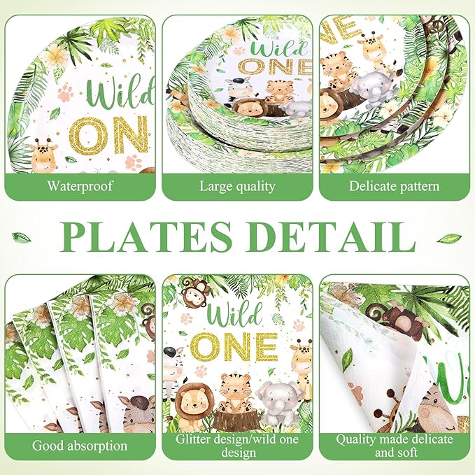 452 Pcs Wild One Birthday Party Decorations for 50 Safari Jungle