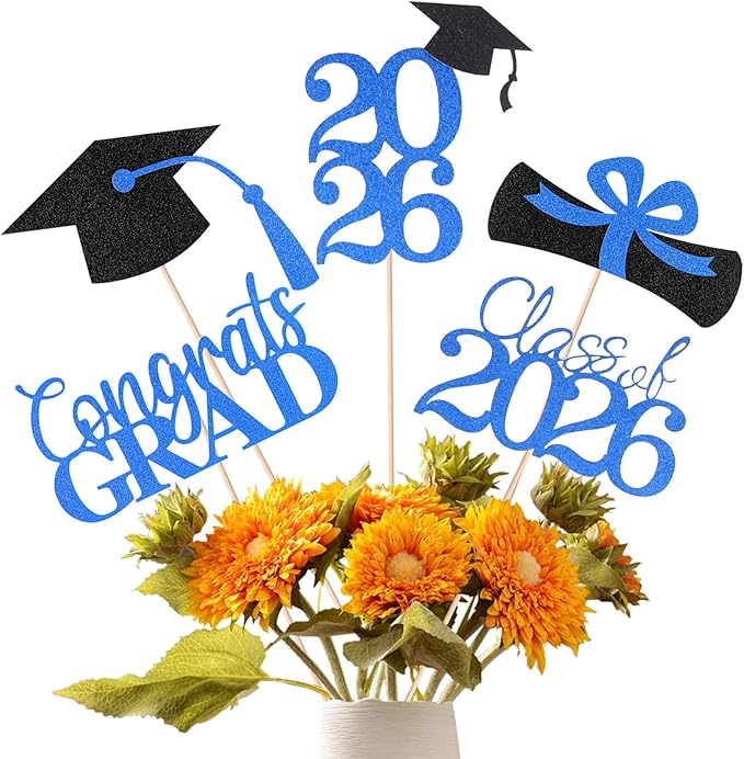 Graduation Decorations 2026, 20 PCS Sparkling Black and Blue
