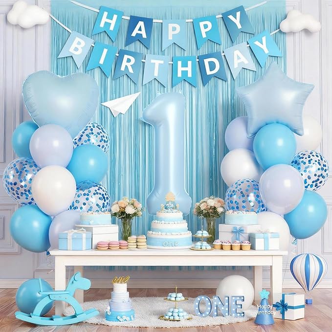 1st Birthday Decorations for Boys, 40 Inch Light Blue Number 1