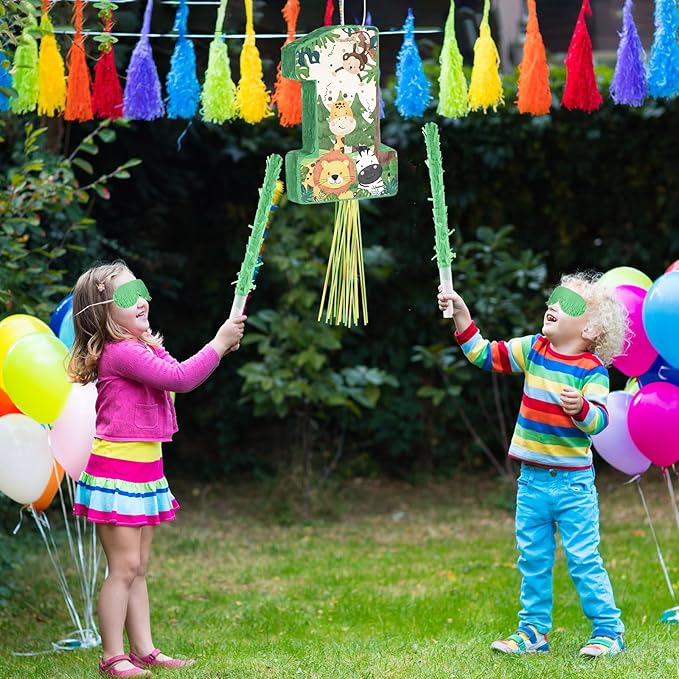 Wild One Piñata Number 1 Pull String Mini Piñata with Blindfold Bat
