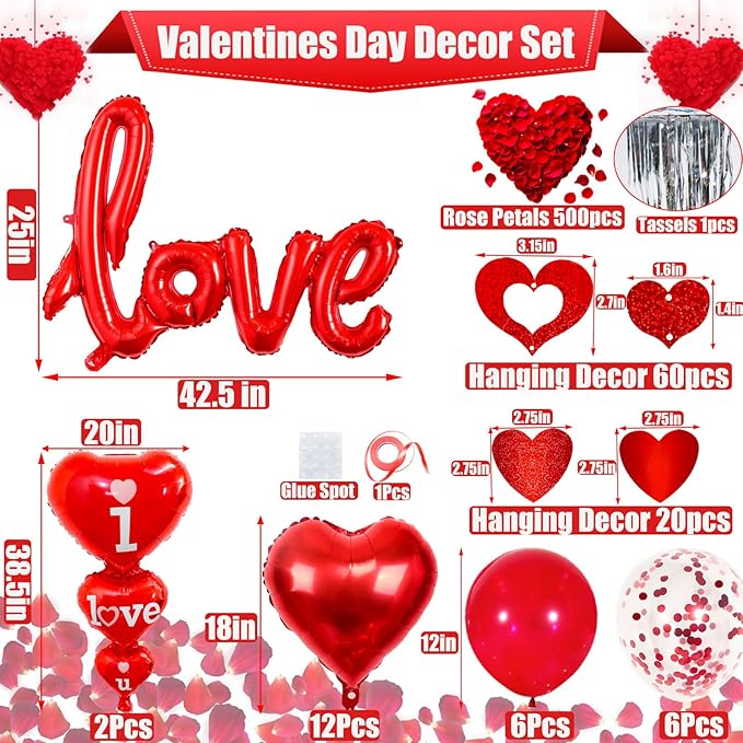 Valentines Day Decorations Set I Love You Balloons and Red