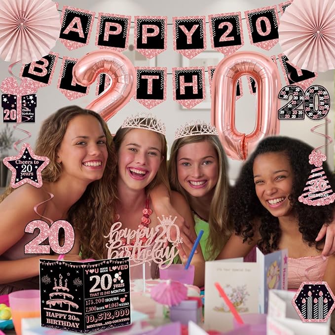20th Birthday Decorations for Girls 32PCS 20th Birthday Party