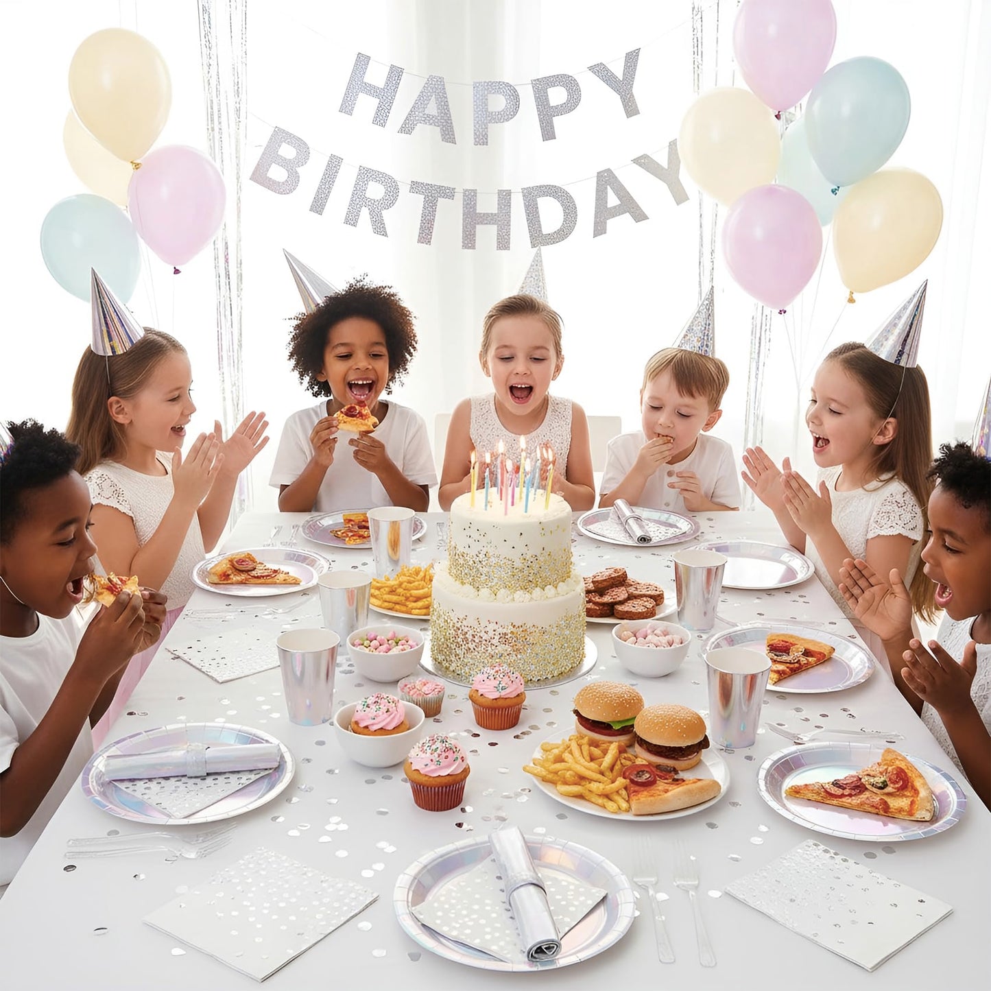Iridescent Party Plates and Napkins,200pcs | 50 7inch Dessert Plates |