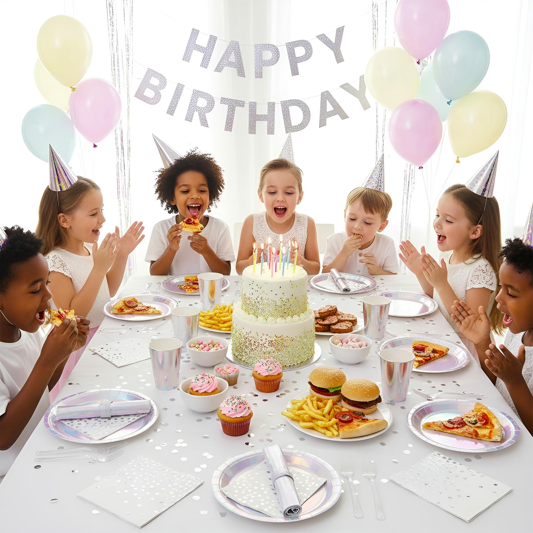 Iridescent Party Plates and Napkins,200pcs | 50 7inch Dessert Plates |