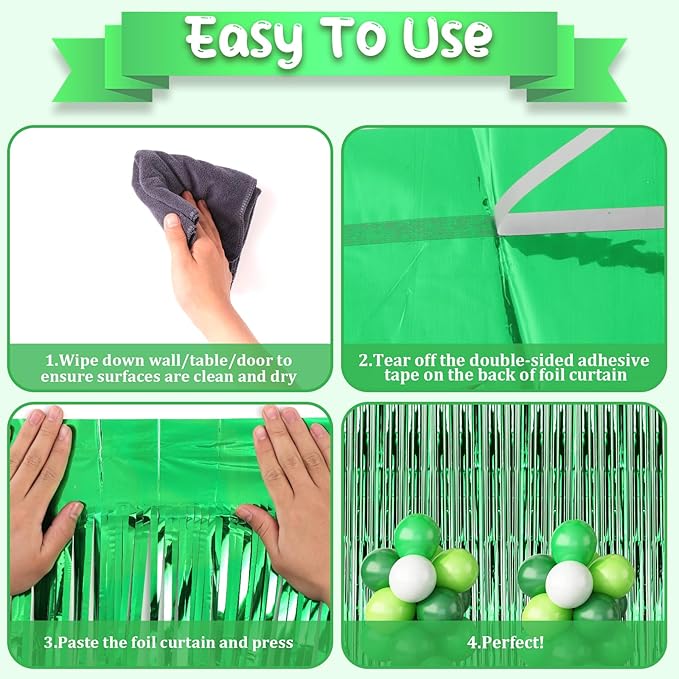 Voircoloria 2 Pack Green Foil Fringe Backdrop Curtains, Tinsel