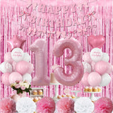 13th Birthday Decorations for Girls Pink Number 13 Balloon Bow