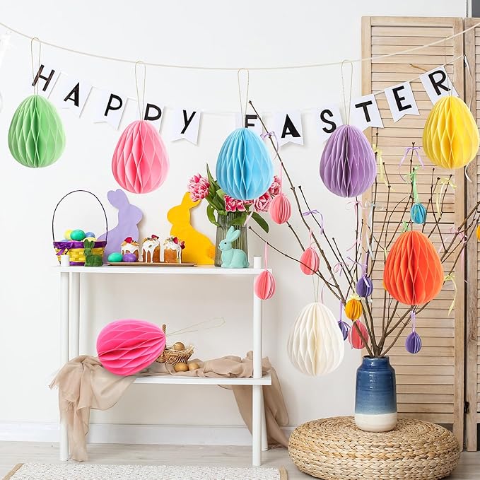 16 Pcs Easter Decorations Eggs Hanging Ornaments Paper