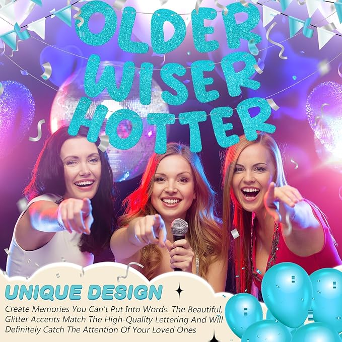 Fulmoon Set of 3 Pre Strung Older Wiser Hotter Glitter Banner Funny #1