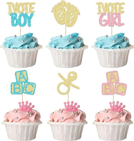 24Pcs Boy or Girl Cupcake Toppers Gender Reveal Cupcake Picks