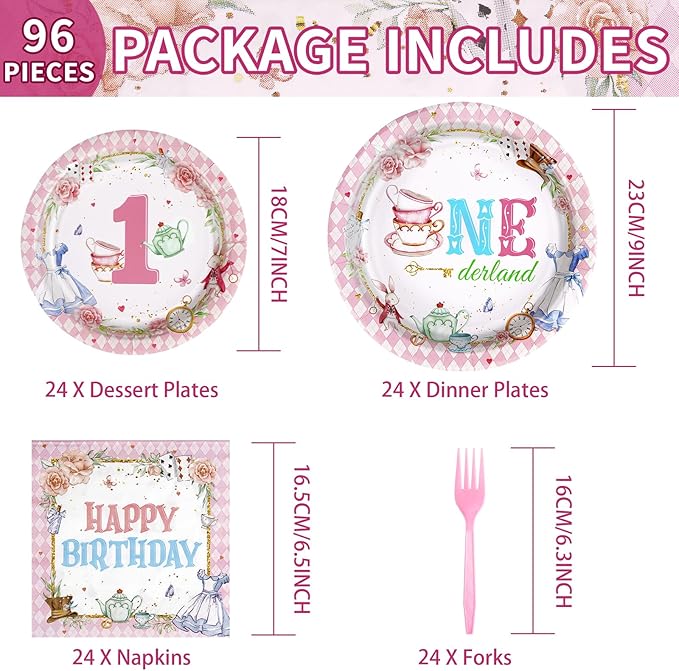 96Pcs Onderland First Birthday Party Supplies Onederland 1st