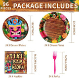 96Pcs Hawaiian Tiki Party Supplies Tiki Party Plates Disposable
