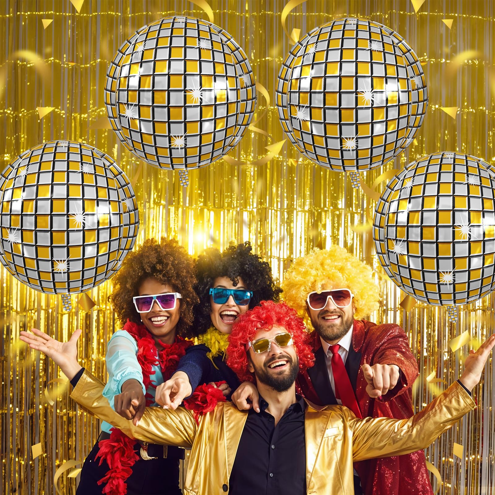 Disco Ball Balloons 4PC,Foil Disco Balloons 22 Inch 4D Round Metallic